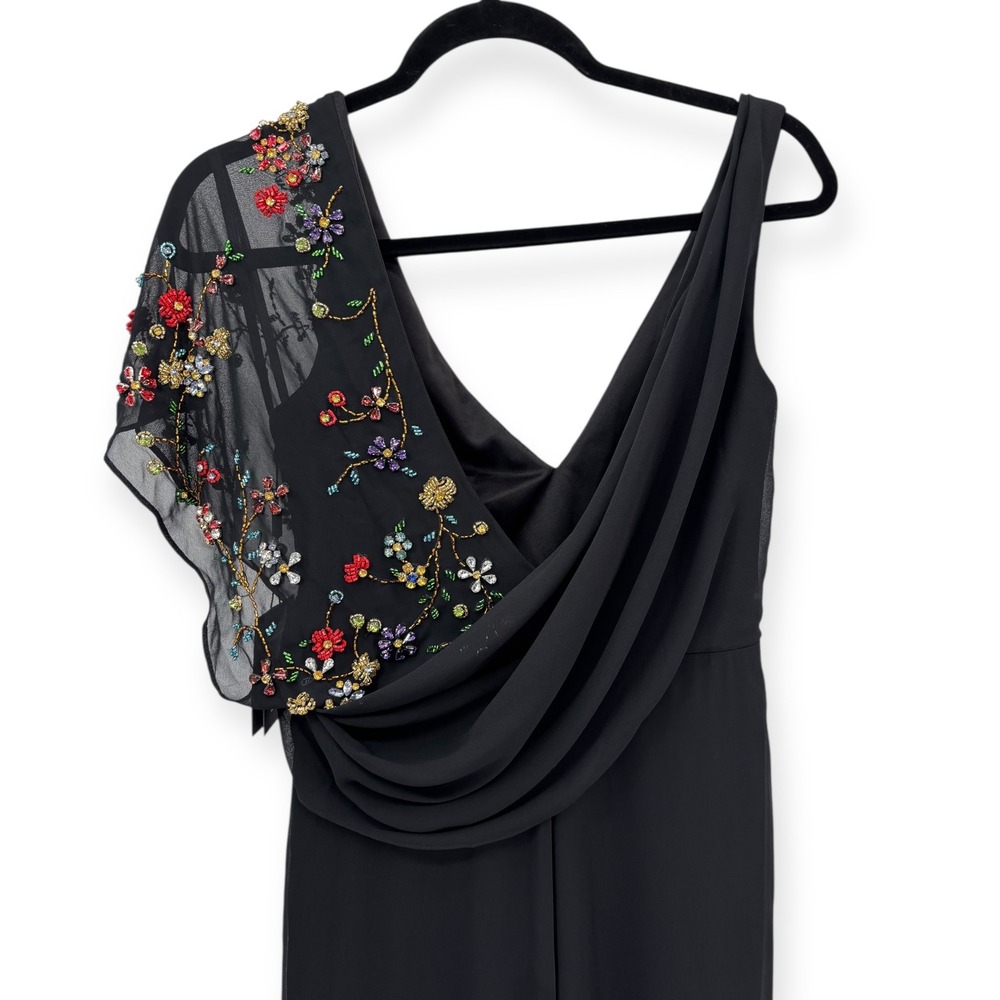 NWT‎ Mac Duggal Black Faux Wrap Multi Colored Beaded Floral Gown $798 - Size 2 - Picture 12 of 15